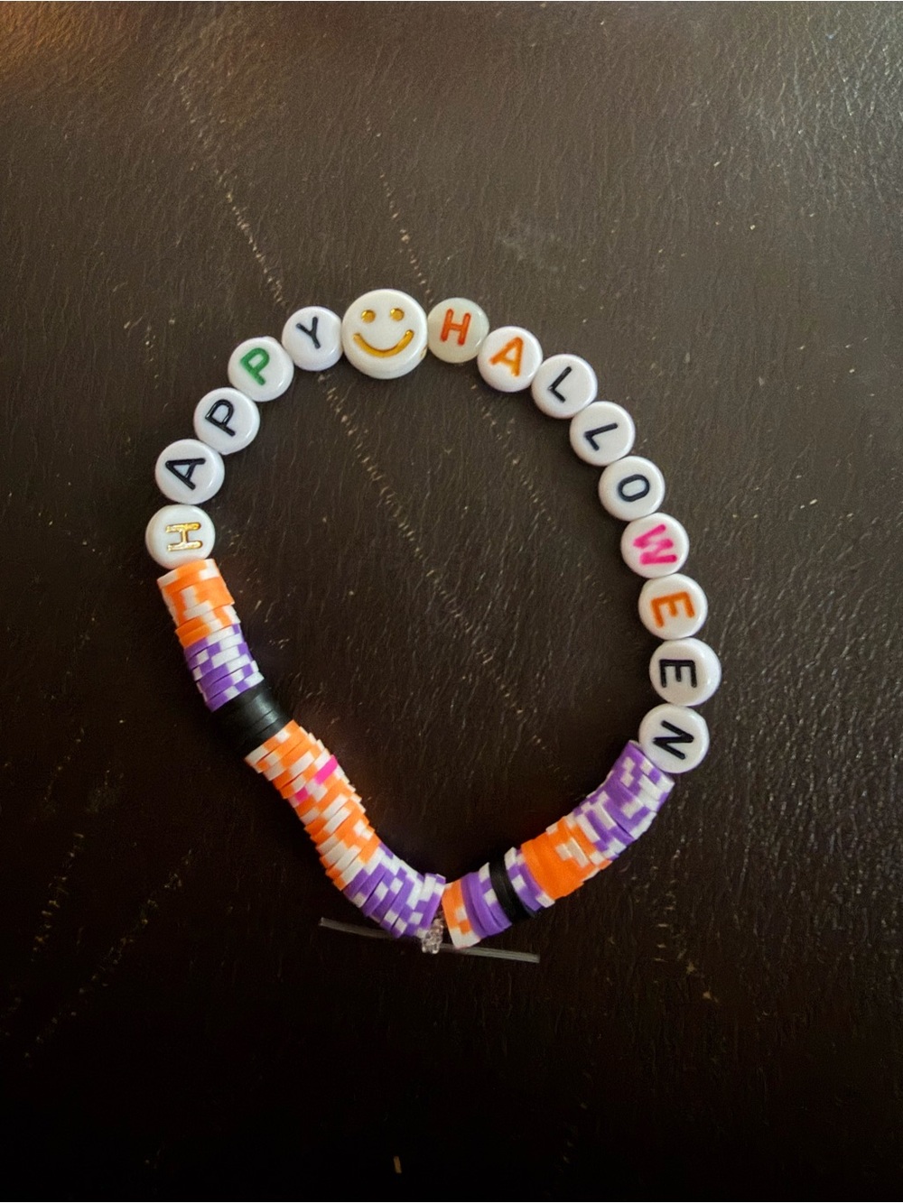 Happy Halloween Kids Beaded Bracelet - Orange, Purple, Black, White